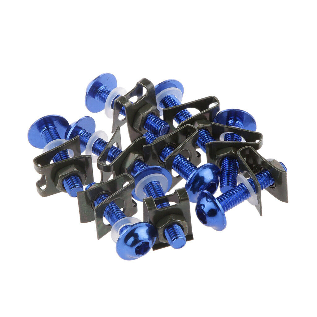 10Pcs Motorcycle CNC M6 Fairing Bolts Kit Fastener Clips Washes Screws Blue