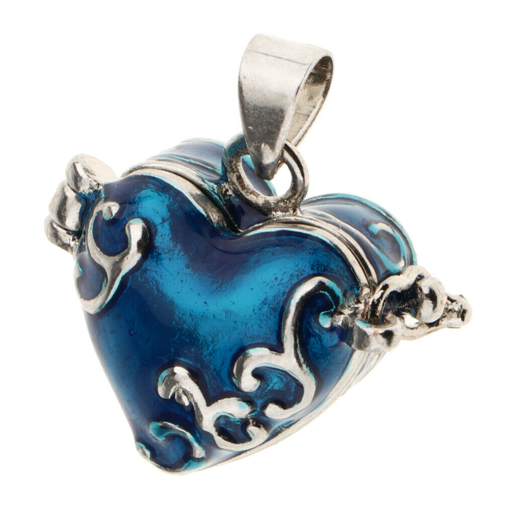 2pcs Heart Enamel Openable Cremation Keepsake Urn Pendant Fit Necklace Blue