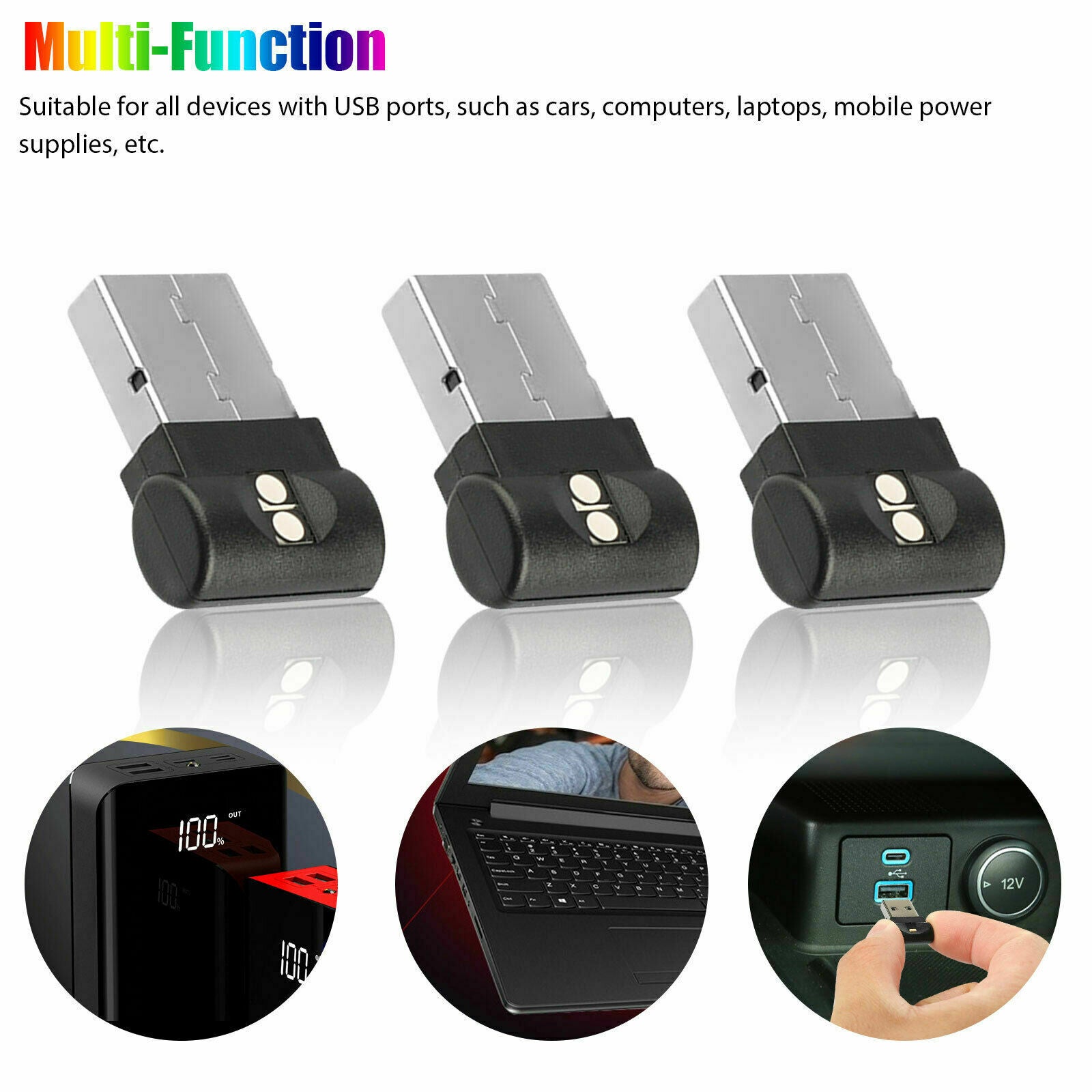 3x Mini USB RGB LED Car Interior Light Touch Key Neon Atmosphere Ambient Lamps