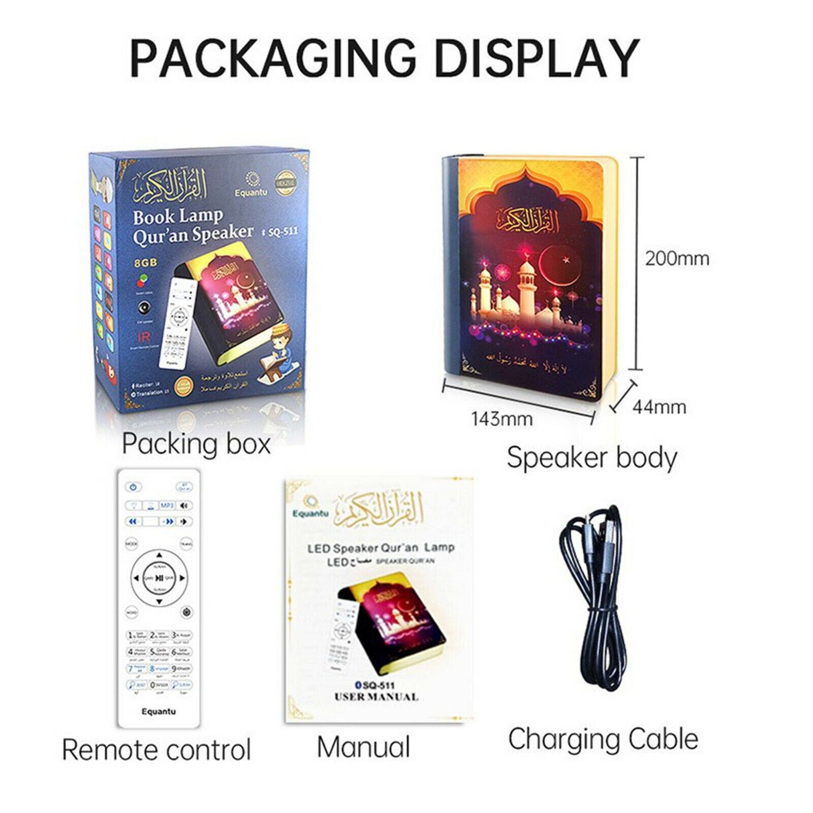 Portable Bluetooth Quran Reader MP3 Player LED Lamp 14 Languages Islam Gift