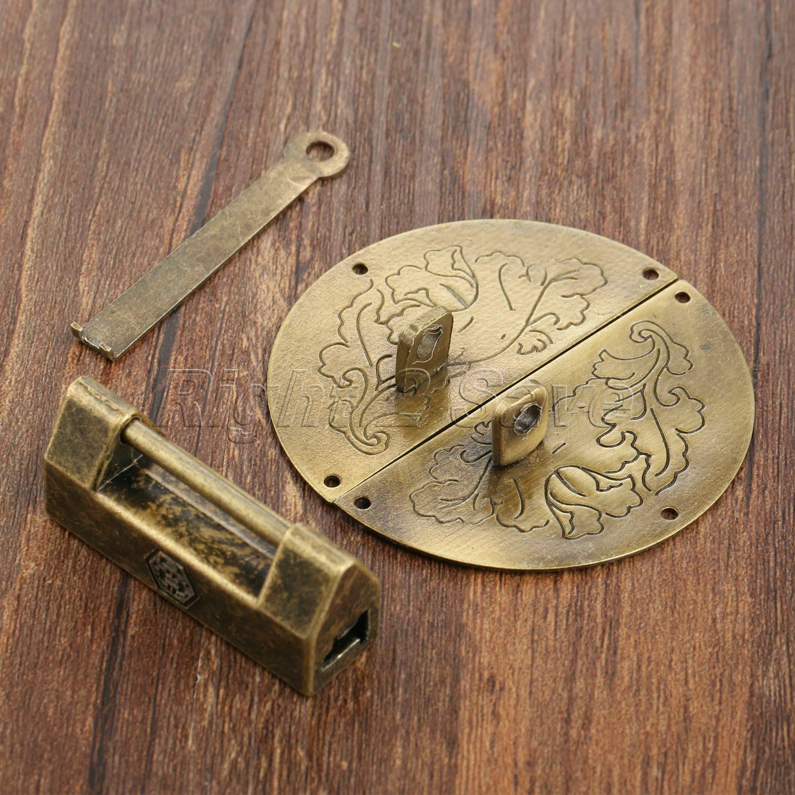 Chinese Old Jewelry Box Latch Catch Hasp & Padlock Set Chest Cabinet Hardware