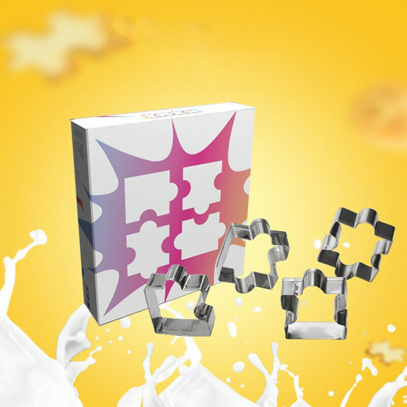 4pcs Cookie Cutter Different Jigsaw Puzzle Shapes Stainless Steel Baking .l8