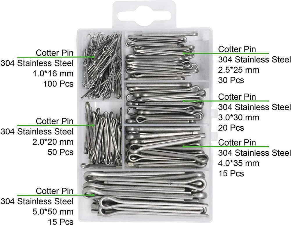 230Pcs 304 Stainless Steel Cotter U-Shaped Fixing Pin Assortment Set Value Kit