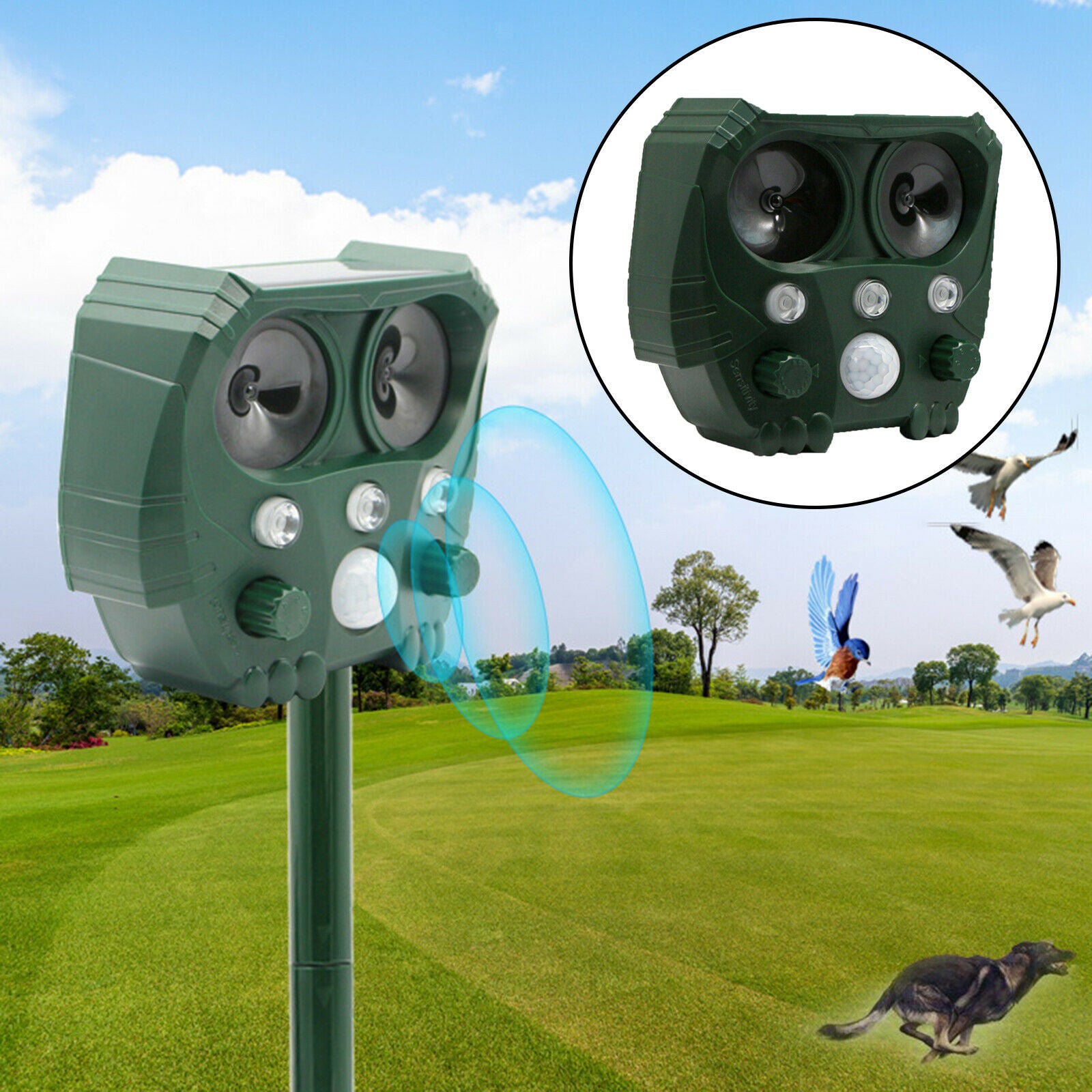 Garden Solar Rechargeable Ultrasonic Animal Repeller IPX5 Dog Mice Detector