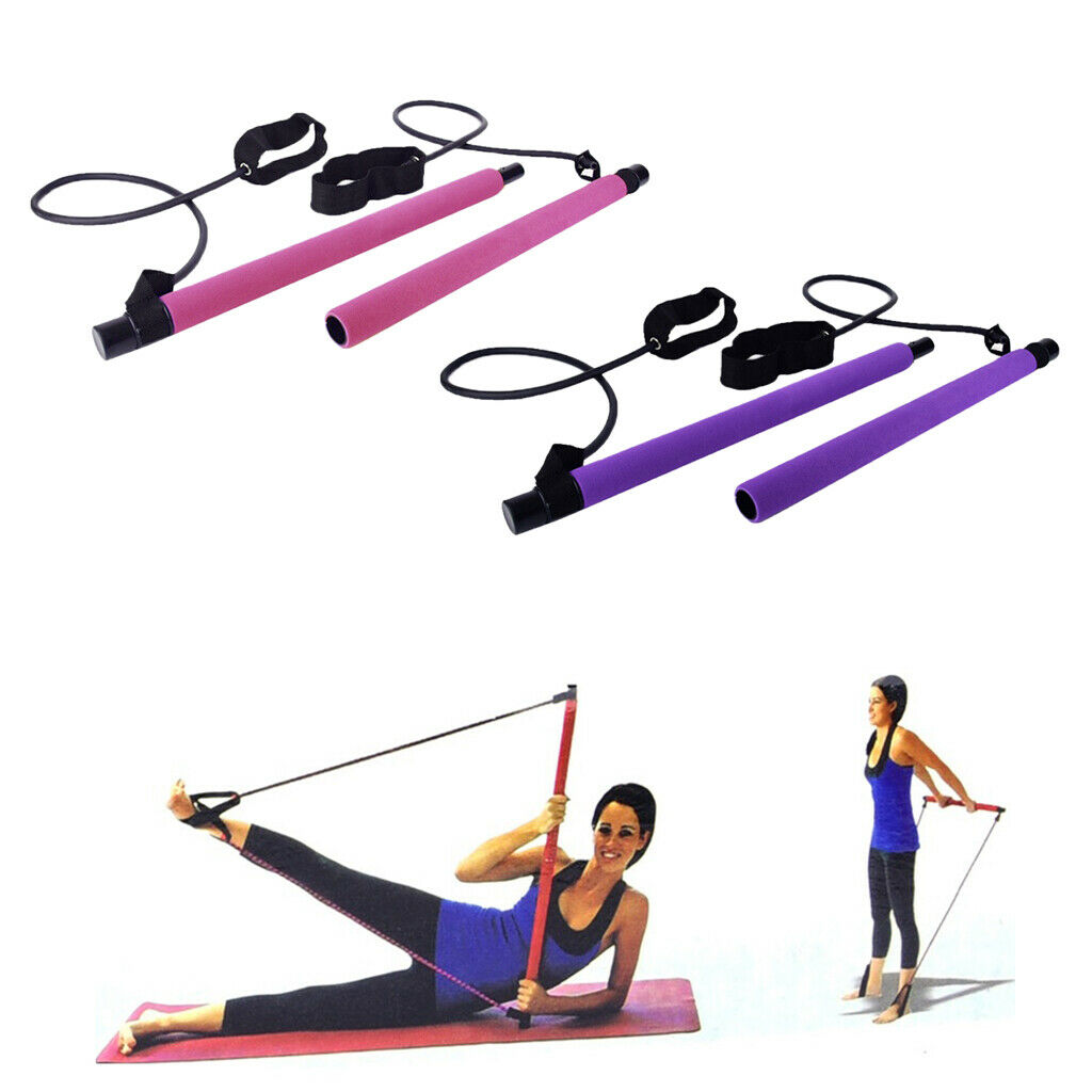 Pilates Bar Kit w/ Resistance Band Tube Muscle Massage Roller Stick Ab Trainer