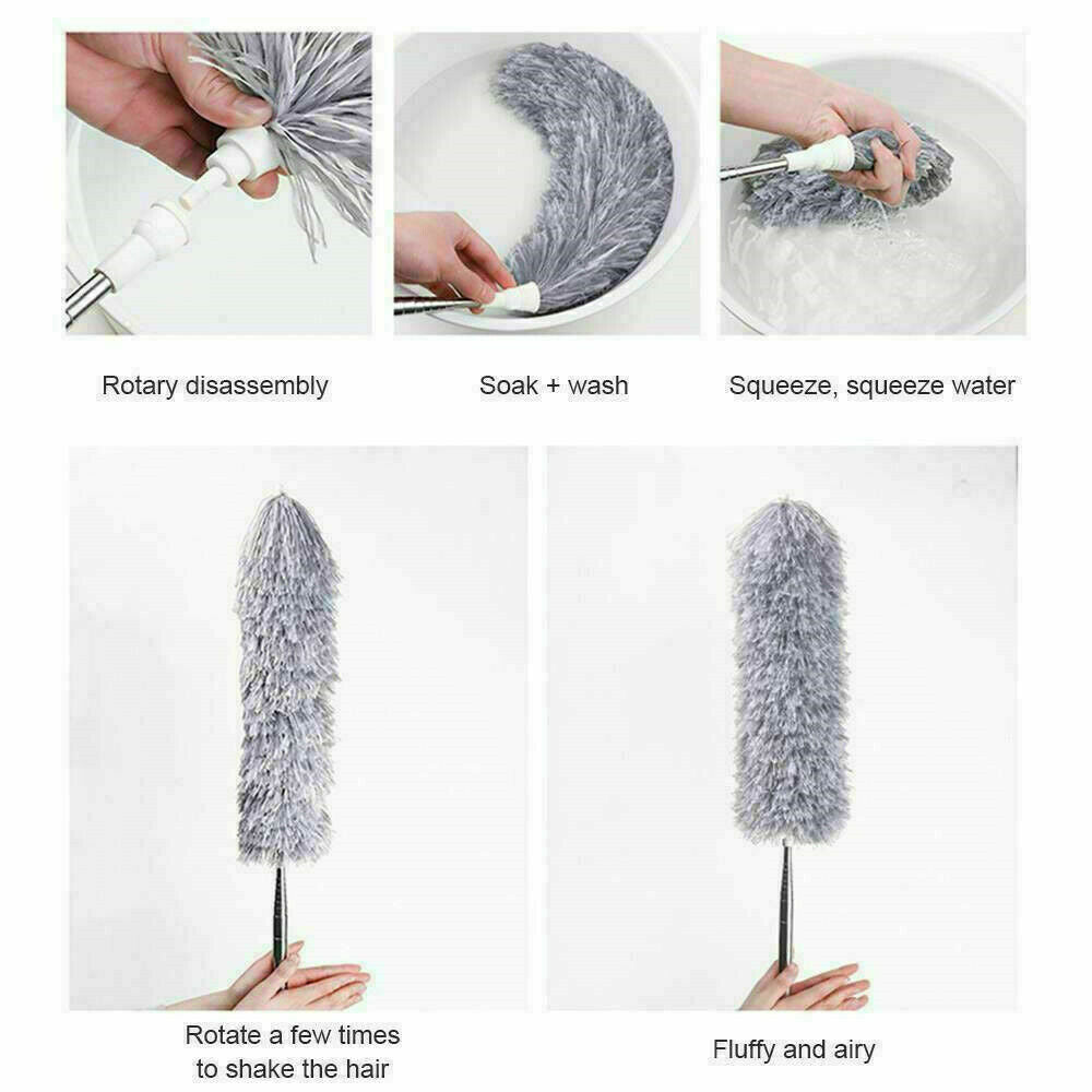 35-83cm Extendable Duster Telescopic Microfiber Cleaning Brush Feather Extend US