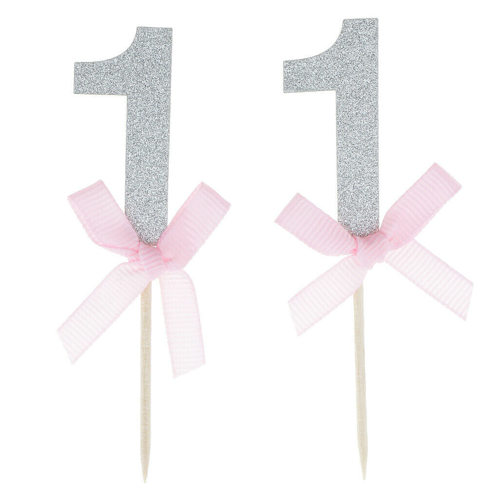 12x Glitter Number One Cake Toppers Cupcake Picks Kids 1st First Birthday