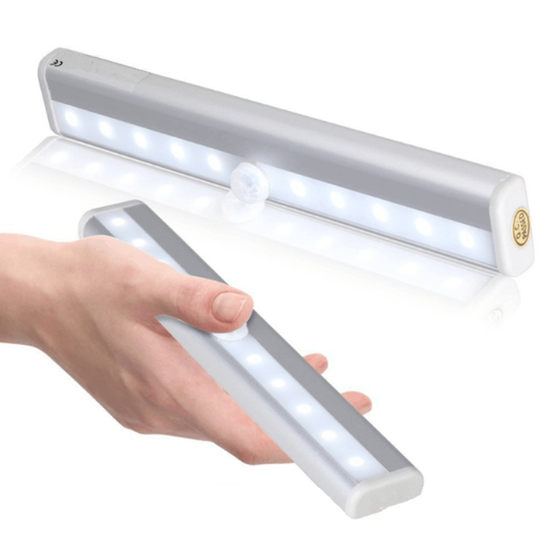 Portable Rechargeable PIR Motion Sensor 10 LED Night Light Cabinet Closet Lamp