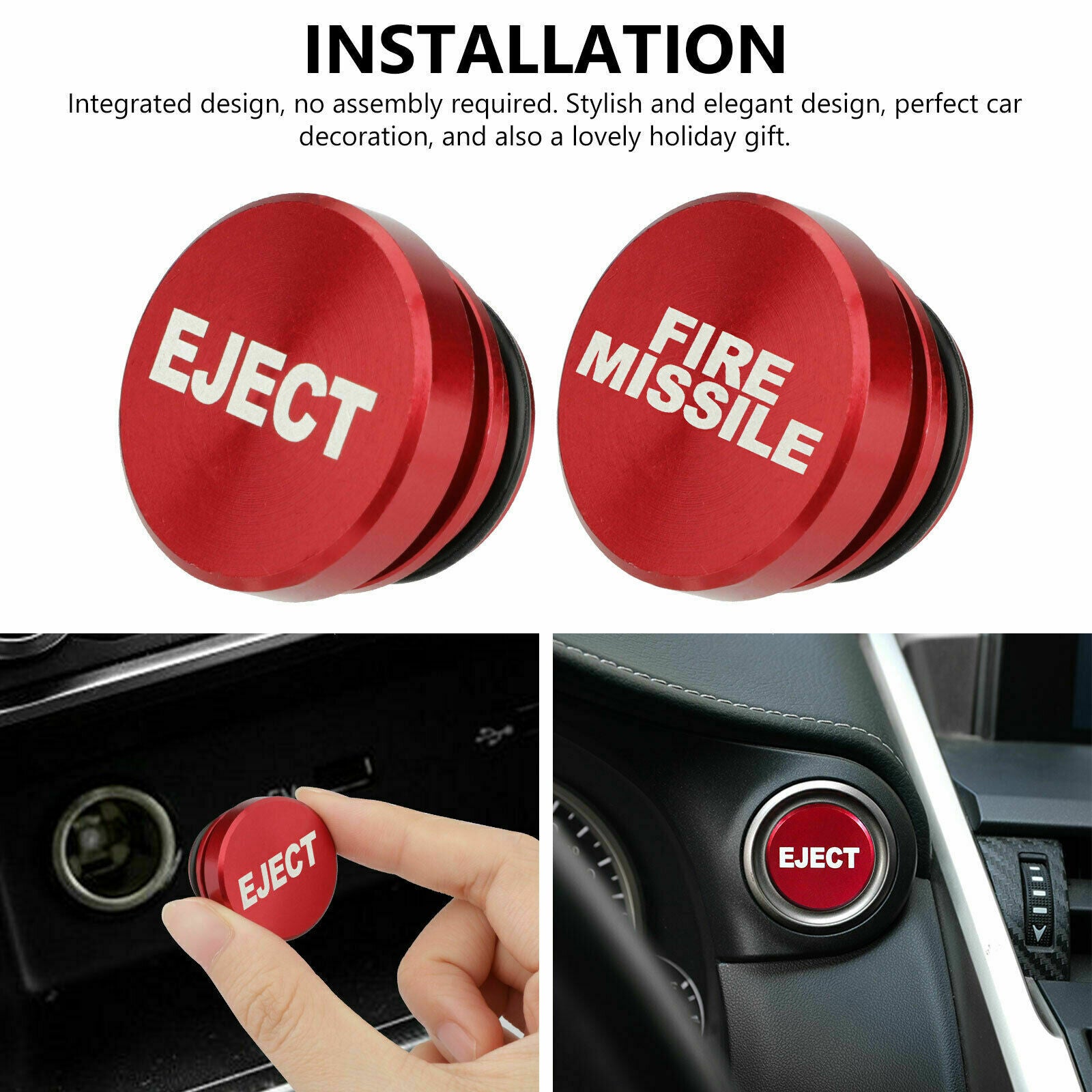 2x Universal Fire Missile Eject Button Car Cigarette Lighter Cover Accessories