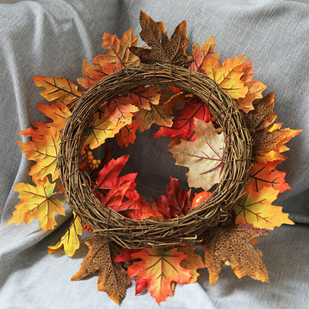 Halloween Maple Leaf Wreath Door Decor Hanging Pendant Simulation Garland @