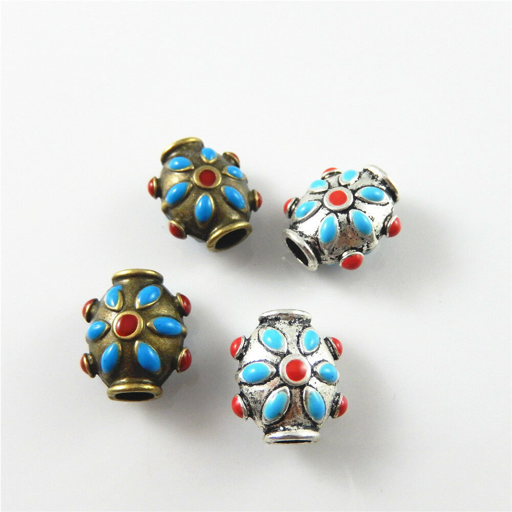 10 Mixed Enamel Alloy Flower Loose Spacer Bead Bracelet Pendant Craft 17*14*10mm