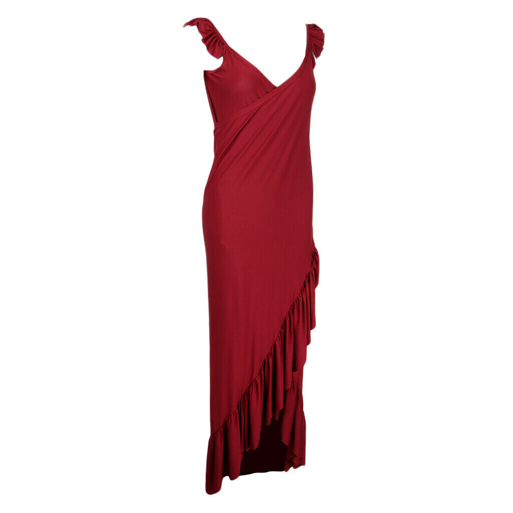 Women's Dress, Deep V Neck Backless Maxi Sundress Beach Party Swing Dress  S Red