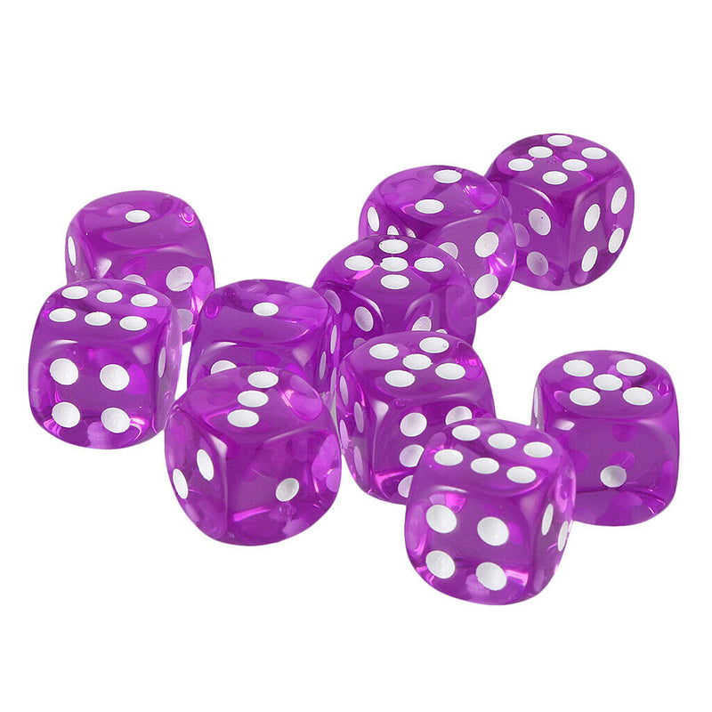 10x Acrylic Six Side Dice D6 16mm for Board Game Toys DND Game Math Teaching
