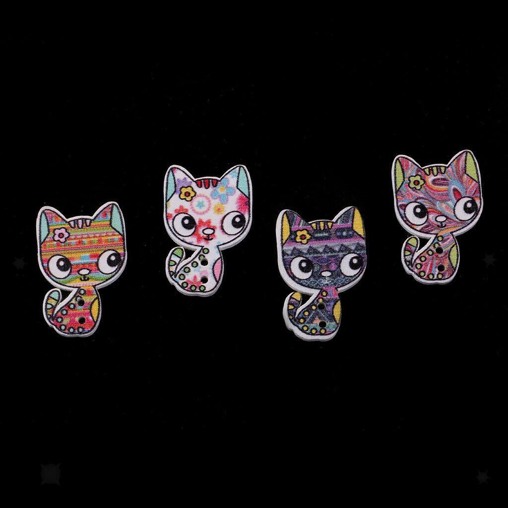 50Pcs Cartoon Animal Cat Wood Buttons Sewing Crafts Accessories 26*17mm