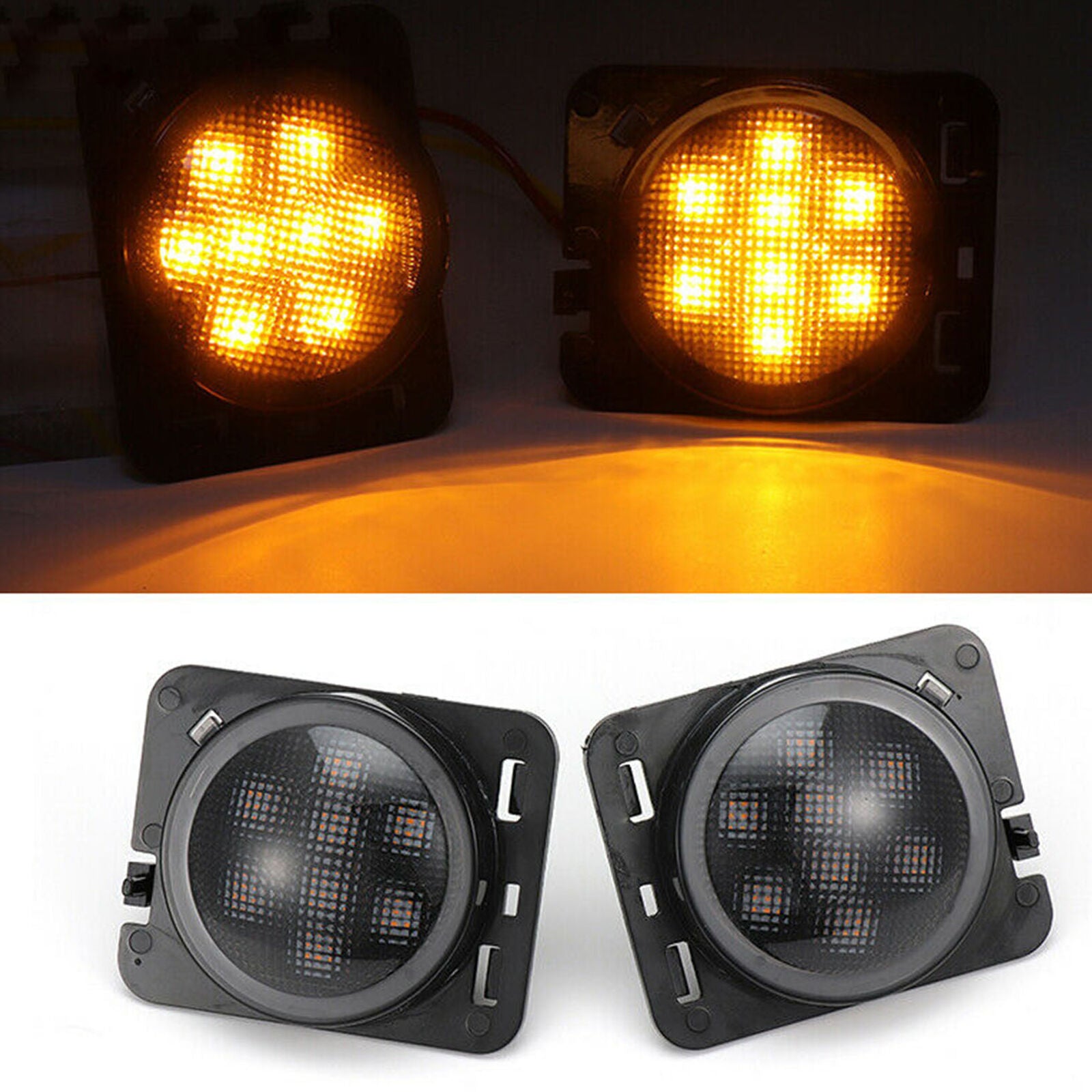 Pair Front Fender LED Side Marker Light Smoke Lens for 2007-18 Jeep Wrangler JK