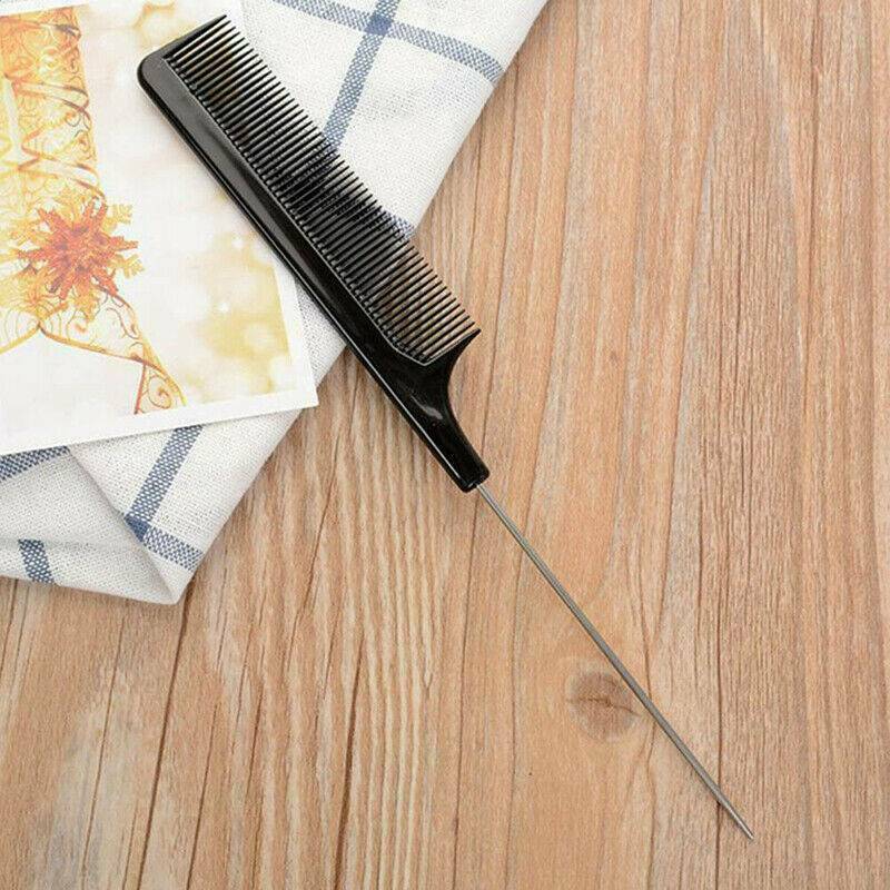 22cm Useful Fine-tooth Metal Pin Hairdressing Hair Style Rat Tail Comb Black /