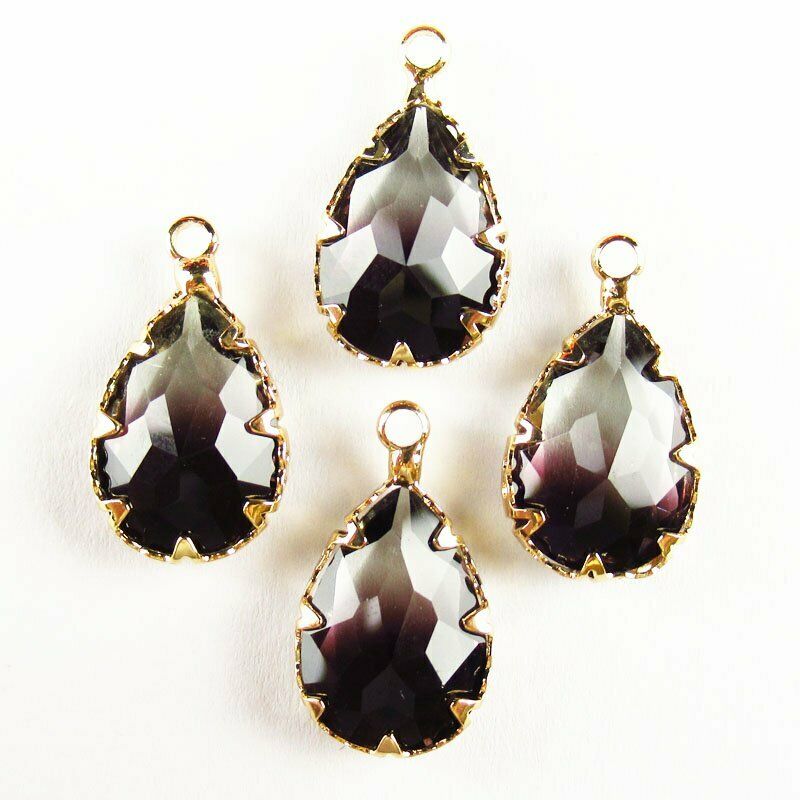 10pcs Wrapped Faceted Black Purple Titanium Crystal Teardrop Pendant A-41BB
