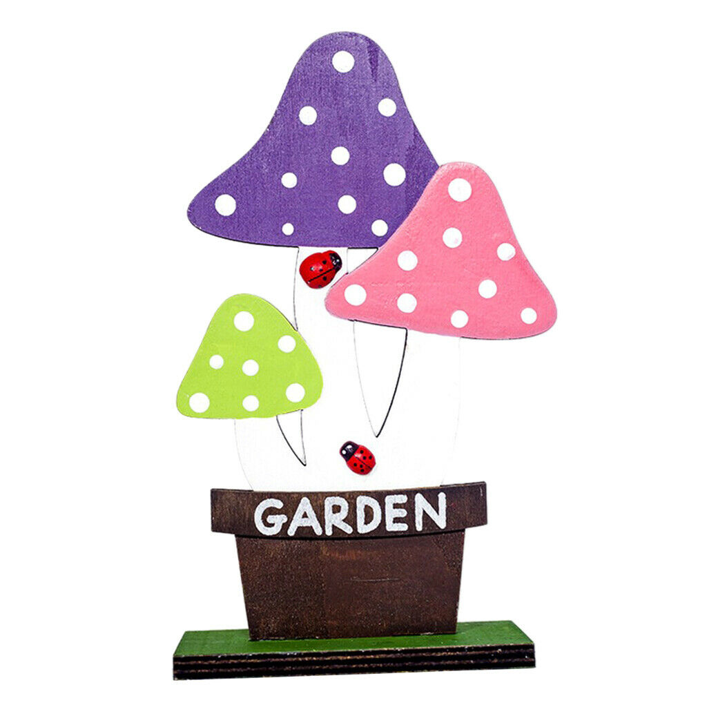 Lovely Mushroom Freestanding Wooden Sign Spring Easter Party Ornament Purple