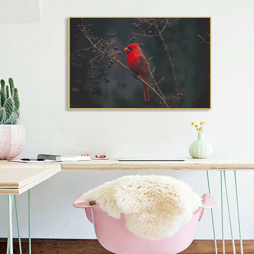 DIY Oil Painting By Number Kit Redbird Hand Painted Craft Drawing Decor 50x40cm