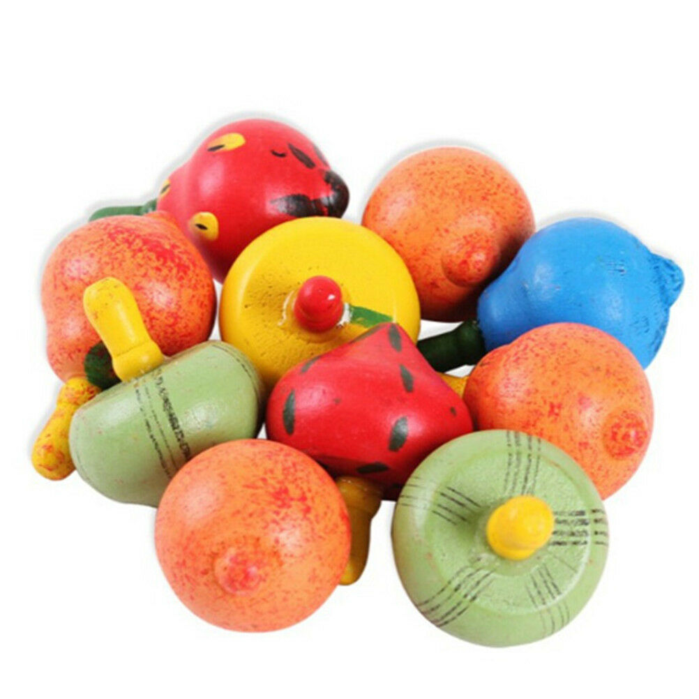 Wooden Spinning Tops Colorful Fruit Mushroom Gyroscope Kids Gift To.l8