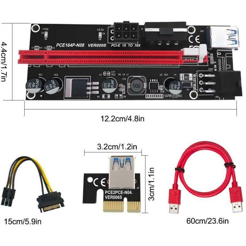 1X to 16X PCIE Riser Board Graphics Extension 60cm USB 3.0 Cable VER 009S