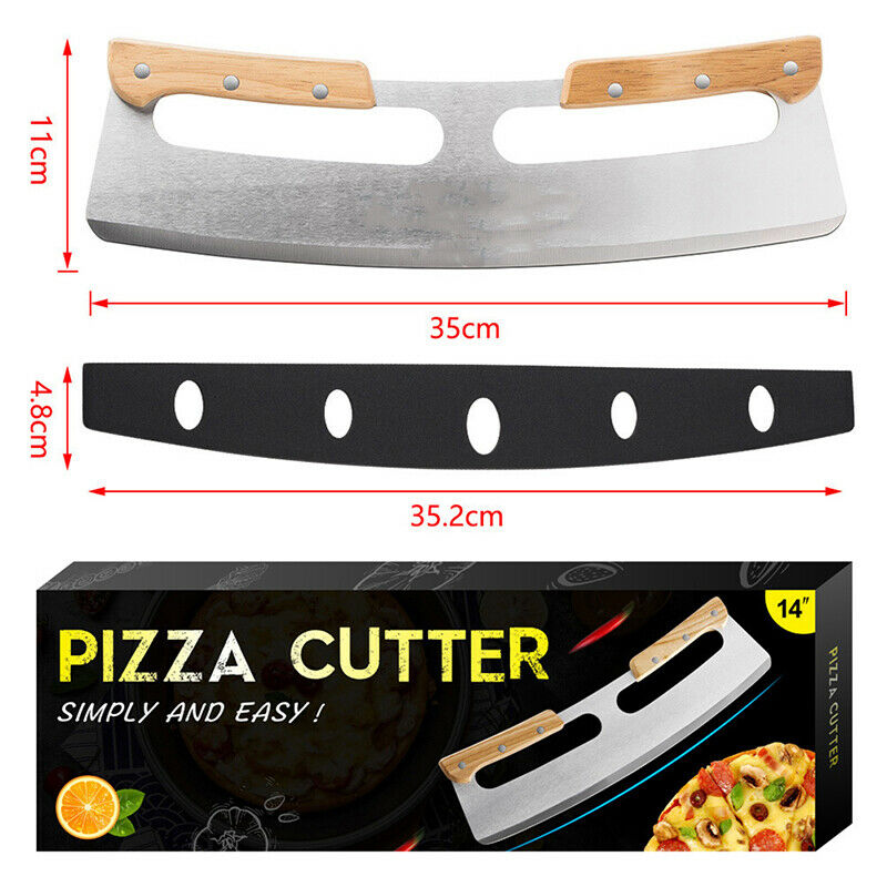 Kitchen Pizza Cutter Stainless Steel Wooden Double Handle Pizza Cutter PDEAU