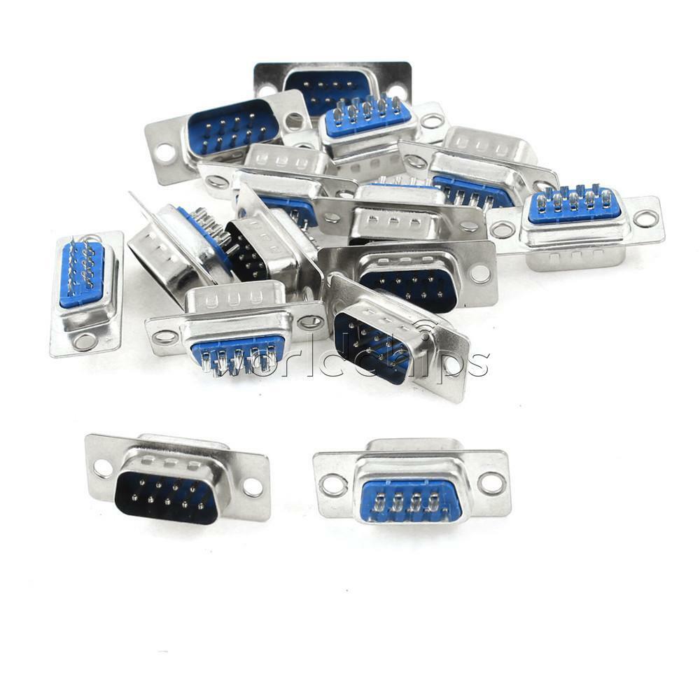 10PCS RS232 DB9 9-Pin 2 Rows Male Plug Socket  Solder Type Connector Adapter