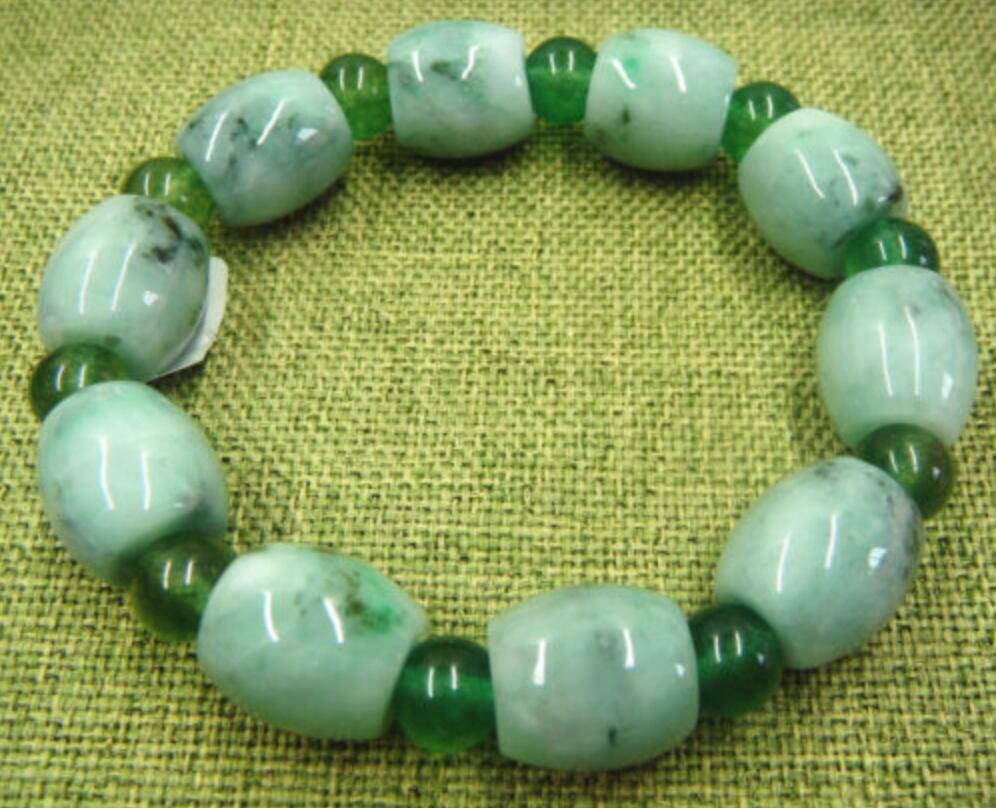 Certified 12X15mm Green Natural A Jade Jadeite Beads Stretchy Bracelet
