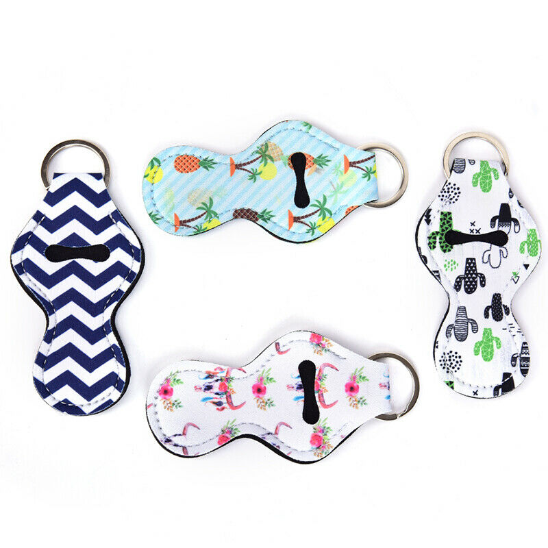 Waterproof Neoprene Floral Lipstick Chapstick Lip Balm Holder Bag Key ChainATDD