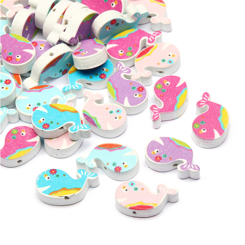 50pcs Mixed Cartoons Whale Wooden Bead Loose Spacer Bead For Jewelry Making 26MM