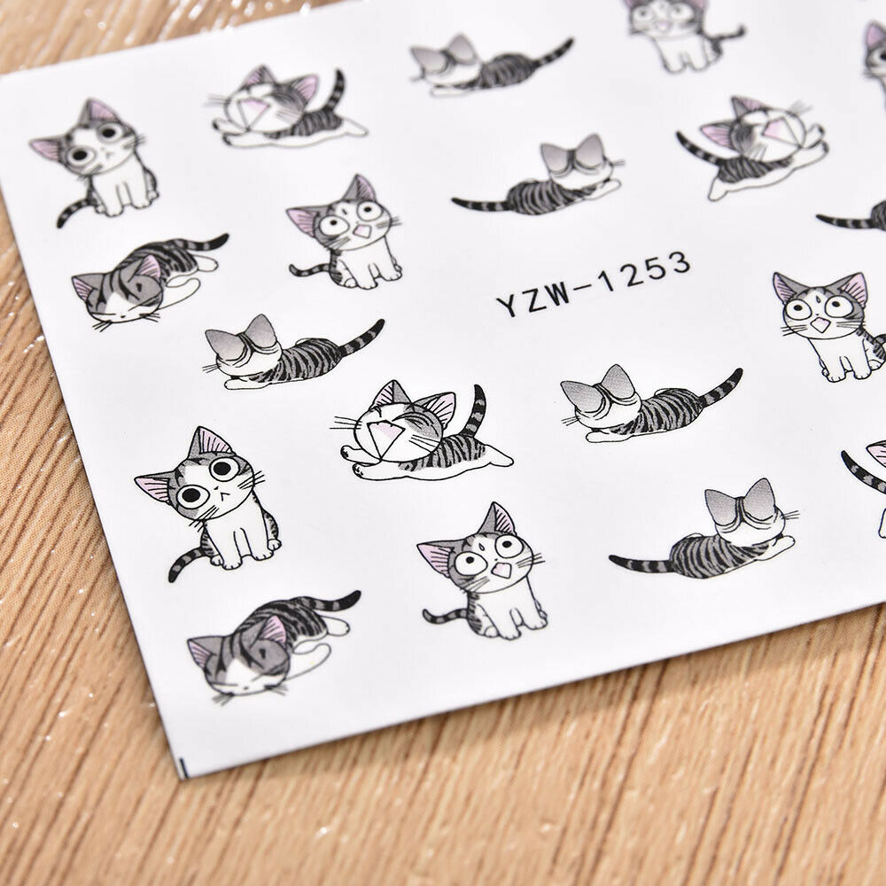 Nail Art Decals Nail Wraps Water Transfers Funny Cute Happy Cat DIY Stickers