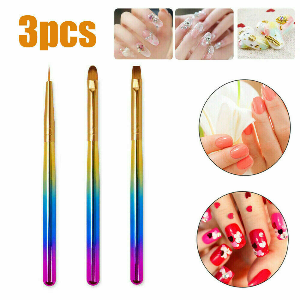 3Pcs Acrylic Nail Art Pen UV Builder Gel Painting Brush Tips Manicure Tools Set