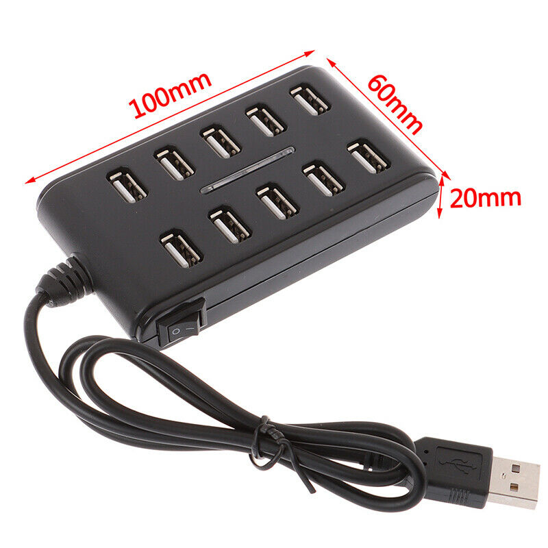 1pc High Speed 480 Mbps USB 2.0 Hub 10 Ports Multi USB Splitter For PC lapto SJ