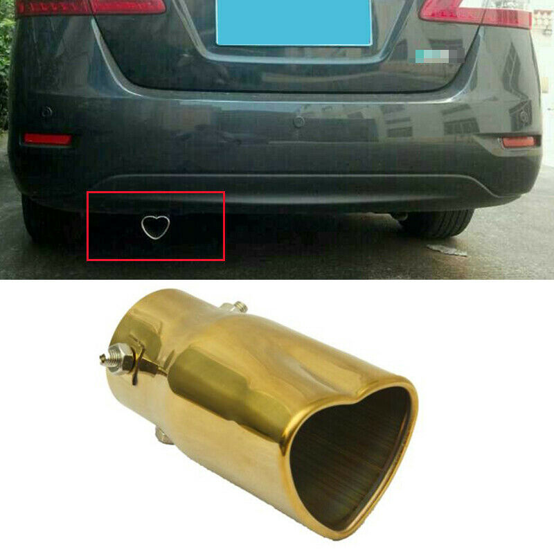 63mm 2.5" Inlet Heart Shaped Car Golden Exhaust Tip Tail Pipe Stainless Steel