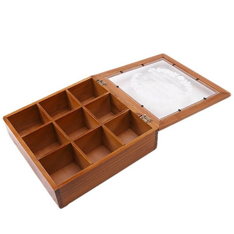 9 Section Wooden Chic Tea Box Compartments Container Bag Chest Storage Spice NU3
