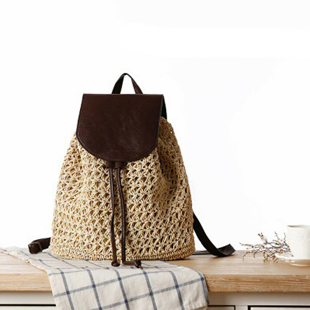 Women Fashion Sweet Straw Bag Beach Beige Shoulder Bag Backpack Beige