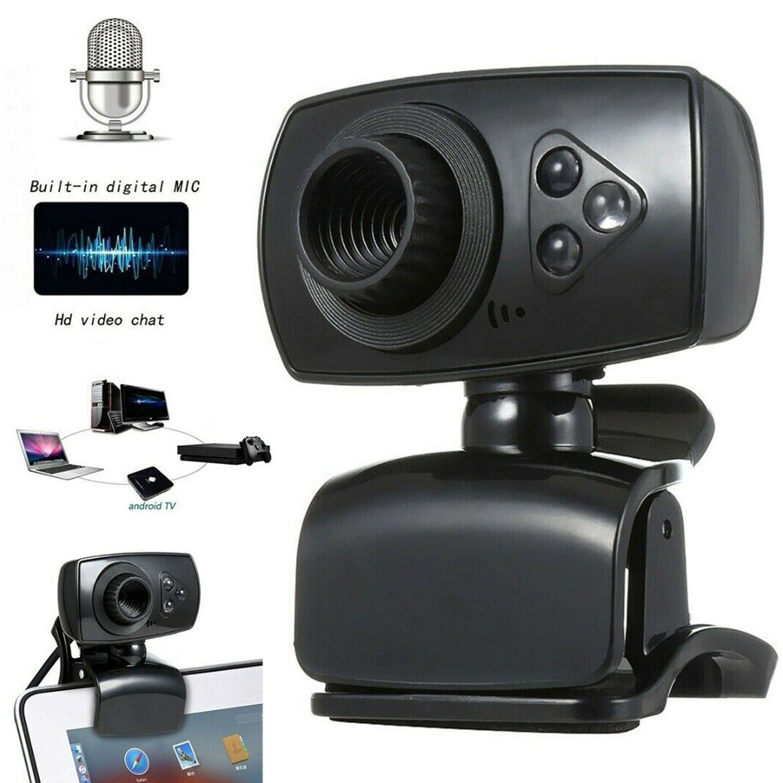Full HD 50MP Webcam USB 3 LED Video Camera With Microphone For PC Laptop Clip On