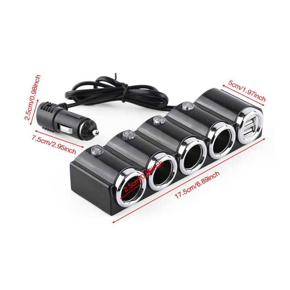 4 Way Auto Car Lighter Multi Socket Splitter Charger DC 12V 2 USB Port