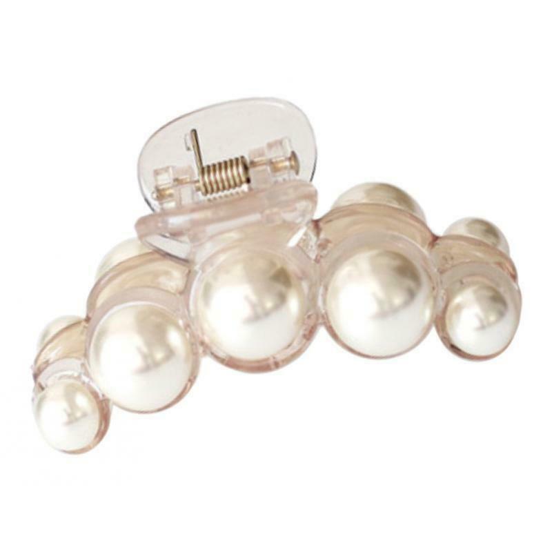 Women Girls Pearls Hair Claw No Slip Clip for Thick Thin Hair Light Brown