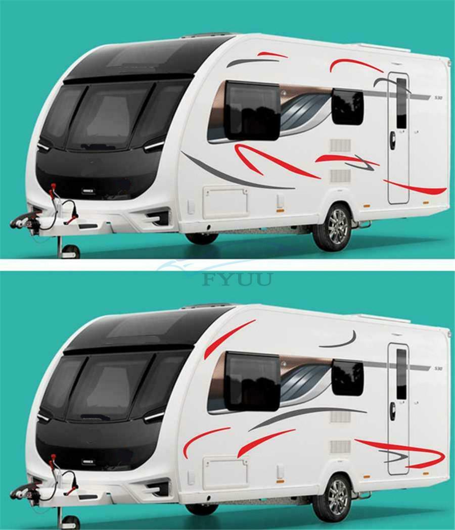 1 Set of Car RV Camper Stripe Graphic Vinyl Stickers Red + Gray Waterproof