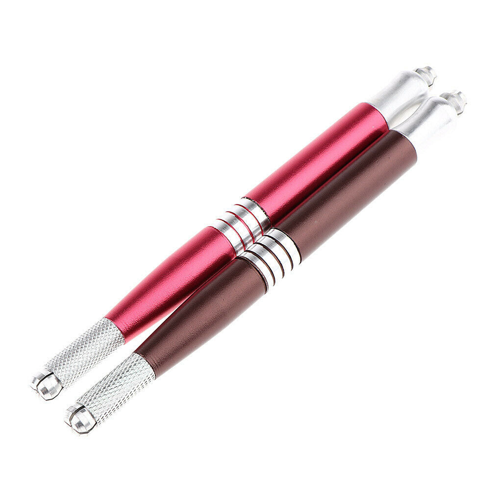 2Pcs Dual Heads Stainless Steel Manual Eyebrow Tattoo Pen Rose Red+Coffee