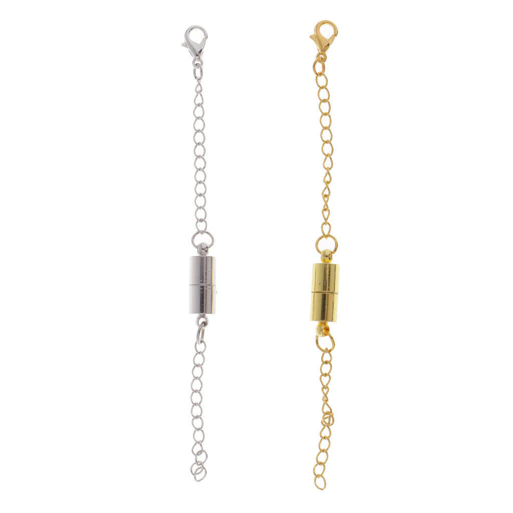 2x Magnetic Hooks Lobster Clasps Necklace Bracelet Extender with Chains 97mm
