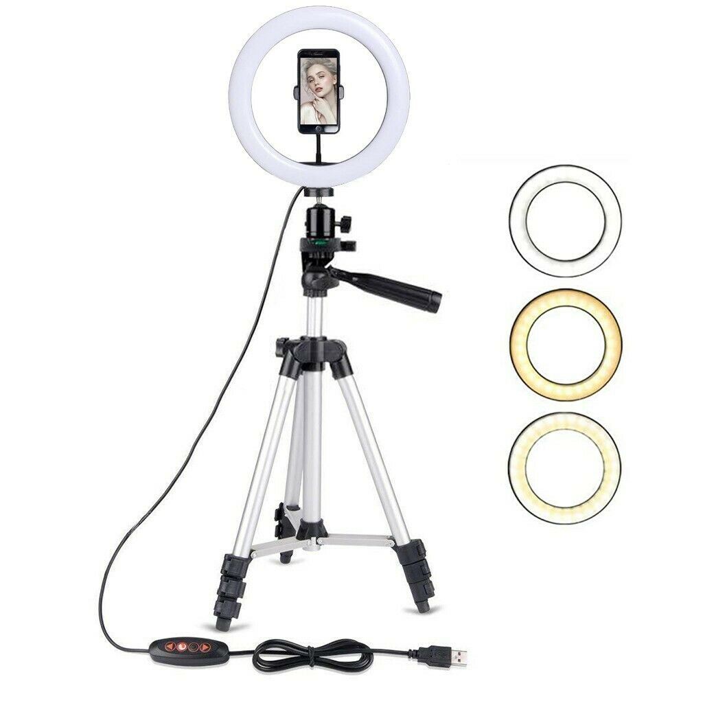 10IN LED SMD Ring Light Kit With Stand Dimmable 5500K For Camera Makeup Phone