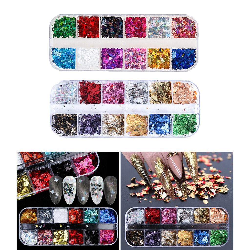 24 Pieces Nail Iridescent Foil Flakes Fragments Nails Art Decals Crafts