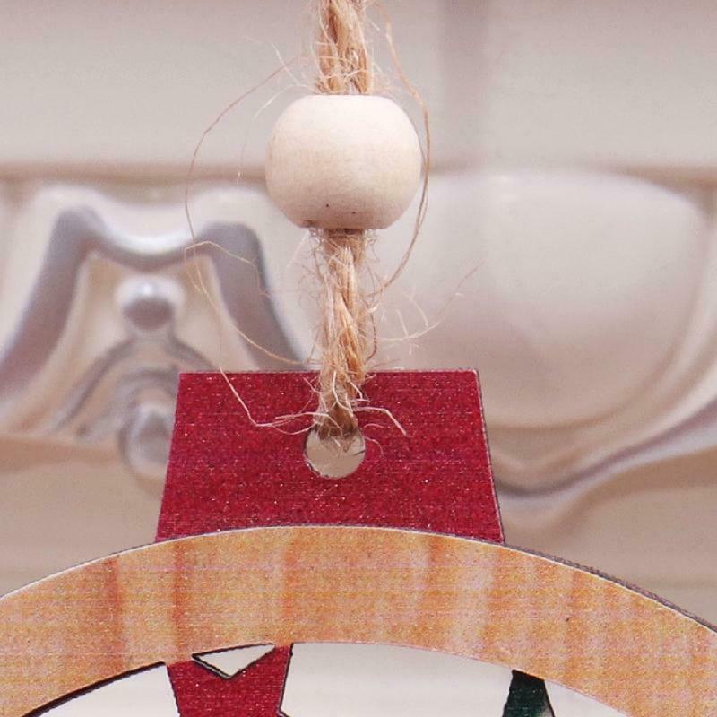 2pcs Christmas Car Gnome Santa Wooden Round Hanging Pendant Cartoon Santa Xmas