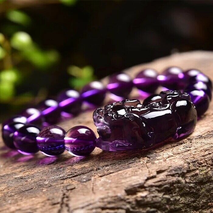 Feng Shui Purple Amethyst Stone Wealth Pi Xiu Bracelet Attract Good Luck Wealth