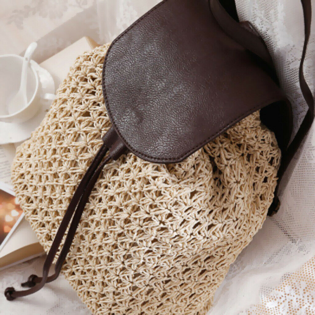 Women Fashion Sweet Straw Bag Beach Beige Shoulder Bag Backpack Beige