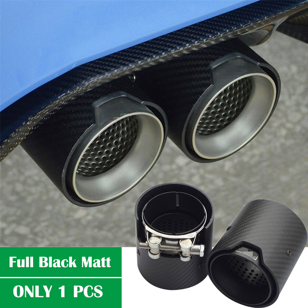 Full Black Polished Carbon Fiber Exhaust  Tail Tip Pipe 63mm 2.5inch Universal