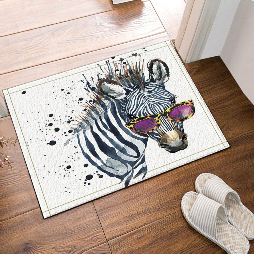 Zebra with Sunglasse Bath Mat Bathroom Rug Non-Slip Floor Door Indoor Mat 16x24"