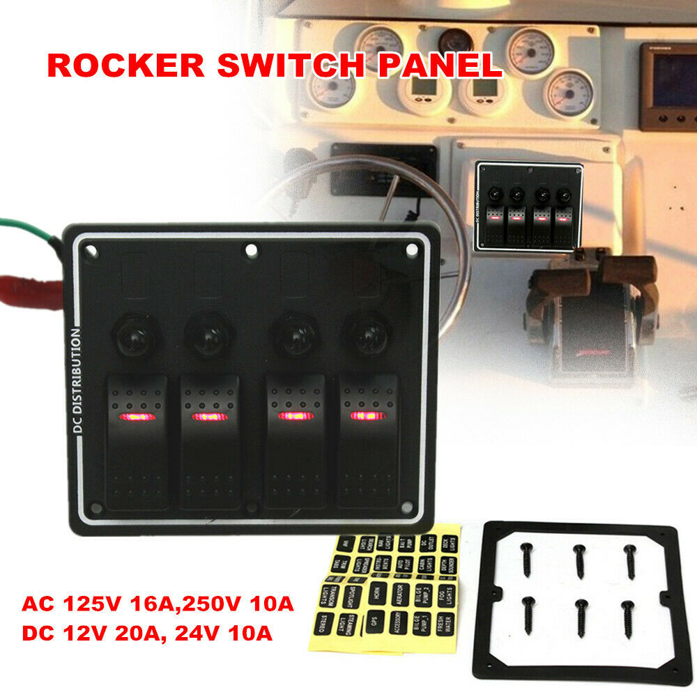 4Gang Aluminium LED Waterproof Rocker Switch Panel Circuit for Marine Boat Yacht